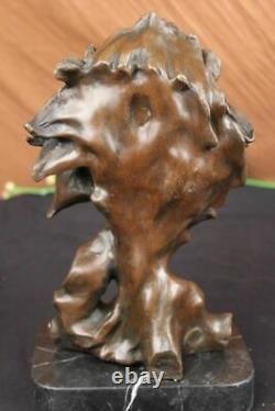 Signée Milo Africain Mâle Lion Buste Bronze Marbre Sculpture Statue Décor Ouvre