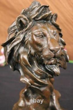 Signée Milo Africain Mâle Lion Buste Bronze Marbre Sculpture Statue Décor Ouvre
