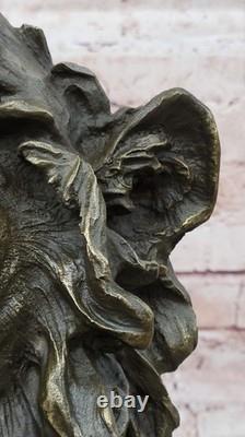 Signée Milo Africain Mâle Lion Buste Bronze Marbre Sculpture Statue Figurine