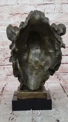 Signée Milo Africain Mâle Lion Buste Bronze Marbre Sculpture Statue Figurine