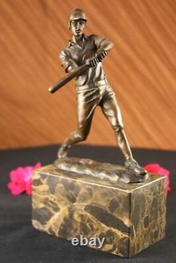 Signée Milo Bronze Baseball Lecteur Avec Marbre Socle Sculpture Statue Art