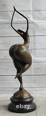 Signée Milo Bronze Chair Femme Figurine Abstrait Art Moderne, Marbre Base Fonte