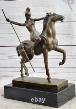 Signée Milo Chair Femme Equitation Cheval Bronze Statue Marbre Base Figurine