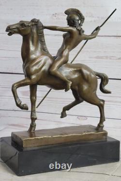 Signée Milo Chair Femme Equitation Cheval Bronze Statue Marbre Base Figurine