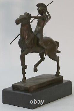 Signée Milo Chair Femme Equitation Cheval Bronze Statue Marbre Base Figurine