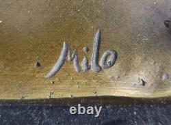 Signée Milo Chair Femme Equitation Cheval Bronze Statue Marbre Base Figurine