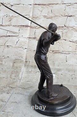 Signée Milo Golfeur Golf Jeu Trophée Bronze Marbre Base Figurine Domestique Deco