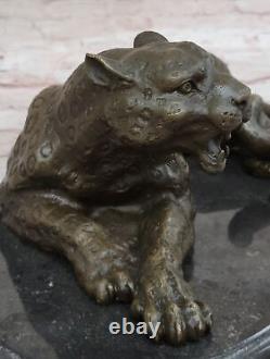 Signée Milo Jaguar Faune Animal Sur Marbre Base Main Fabriqué Bronze Statue