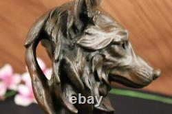 Signée Milo Sauvage Loup Bronze Marbre Buste Sculpture Statue Figurine Art Déco