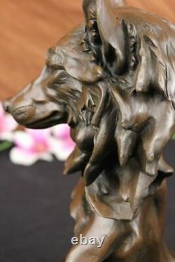 Signée Milo Sauvage Loup Bronze Marbre Buste Sculpture Statue Figurine Art Déco
