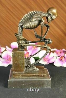 Signée Milo Squelette Thinkker Hommage À Rodin Bronze Sculpture Statue Marbre