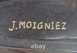 Signée Moigniez Abstrait Lévrier Chien Bronze Sculpture Art Déco Marbre Figurine