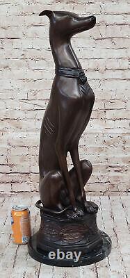 Signée Moigniez Abstrait Lévrier Chien Bronze Sculpture Art Déco Marbre Statue