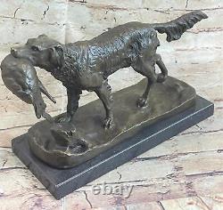 Signée Moigniez Chasse Chien Avec Quail Bronze Sculpture Sur Marbre Base Art