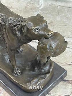 Signée Moigniez Chasse Chien Avec Quail Bronze Sculpture Sur Marbre Base Art