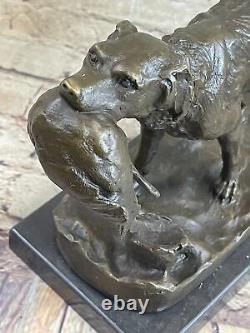 Signée Moigniez Chasse Chien Avec Quail Bronze Sculpture Sur Marbre Base Art