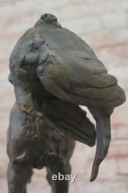 Signée Moigniez Chasse Chien W / Quail Bronze Sculpture Sur Marbre Socle