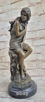 Signée Moreau, Bronze Statue Femelle Chair Ange Art Déco Marbre Figurine Large