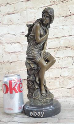 Signée Moreau, Bronze Statue Femelle Chair Ange Art Déco Marbre Figurine Large
