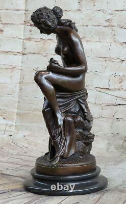 Signée Moreau Chair Femme Avec Ange Fleur Bronze Statue Sculpture Marbre Décor