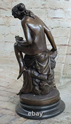 Signée Moreau Chair Femme Avec Ange Fleur Bronze Statue Sculpture Marbre Décor