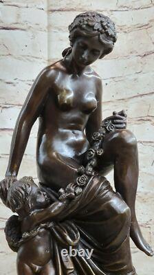 Signée Moreau Chair Femme Avec Ange Fleur Bronze Statue Sculpture Marbre Décor