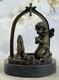 Sign&eacute;e Moreau Charmant Ange Debout Sur Rock Bronze Marbre Sculpture Art D&eacute;co