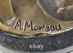 Signée Moreau Charmant Ange Debout Sur Rock Bronze Marbre Sculpture Art Déco