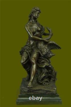 Signée Moreau Leda The Cygne Bronze Marbre Statue Mythique Grec Sculpture Deal