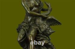 Signée Moreau Leda The Cygne Bronze Marbre Statue Mythique Grec Sculpture Deal