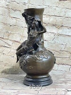 Signée Moreau Sexy Filles Bronze Vase Statue Sculpture Fonte Marbre Figurine