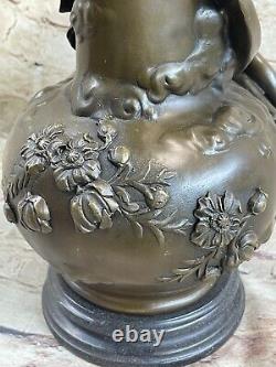 Signée Moreau Sexy Filles Bronze Vase Statue Sculpture Fonte Marbre Figurine