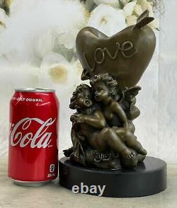 Signée Mythologie Cupidon Eros Marbre Bronze Statue Sculpture Figurine Solde