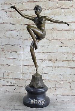 Signée Nageur Danseuse Chiparus Bronze Sculpure Statue Sur Marbre Base