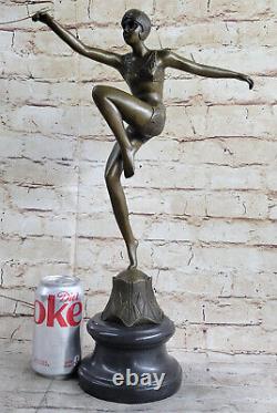 Signée Nageur Danseuse Chiparus Bronze Sculpure Statue Sur Marbre Base