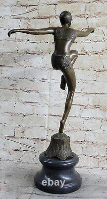 Signée Nageur Danseuse Chiparus Bronze Sculpure Statue Sur Marbre Base