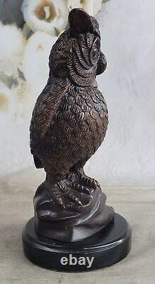 Signée Nardini Pittoresque Chouette Oiseau Bronze Sculpture Statue À Marbre Base