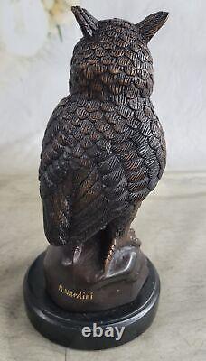 Signée Nardini Pittoresque Chouette Oiseau Bronze Sculpture Statue À Marbre Base