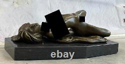 Signée Nu Érotique Femme Bronze Sculpture Statue Figurine Marbre Base Solde