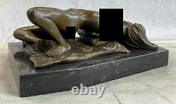 Signée Nu Érotique Femme Bronze Sculpture Statue Figurine Marbre Base Solde