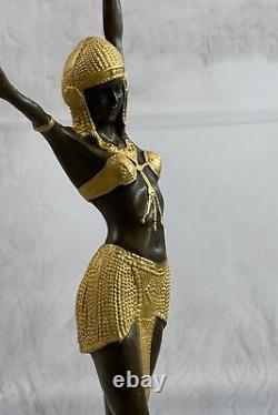 Signée Or Patine Haut Chiparus Femme Bronze Sculpture Sur Marbre Figurine Base