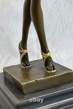 Signée Or Patine Haut Chiparus Femme Bronze Sculpture Sur Marbre Figurine Base
