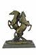 Signée Original 2 Wild Stallion Bronze Marbre Statue Marbre Base Sculpture Art