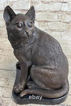 Signée Original Amical Chat Félin Bronze Art Déco Marbre Base Sculpture Statue