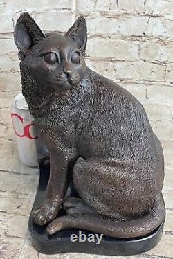 Signée Original Amical Chat Félin Bronze Art Déco Marbre Base Sculpture Statue