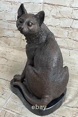 Signée Original Amical Chat Félin Bronze Art Déco Marbre Base Sculpture Statue