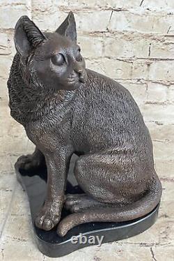 Signée Original Amical Chat Félin Bronze Art Déco Marbre Base Sculpture Statue