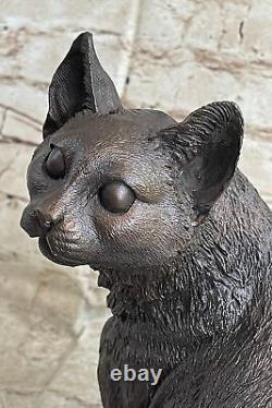 Signée Original Amical Chat Félin Bronze Art Déco Marbre Base Sculpture Statue