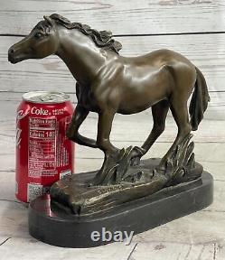 Signée Original Arabe Cheval Bronze Sculpture Art Moderne Marbre Figurine