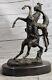 Signée Original Art Déco Élevage Cheval Bronze Sculpture Marbre Socle Statue